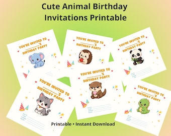 Tierische Geburtstagseinladungen, Partykarten zum Ausdrucken (Instant Download)