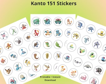 Pokemon Sticker Bogen, Kanto Sticker Set, A4 Sticker, Karten Organizer Etiketten, Instant Download