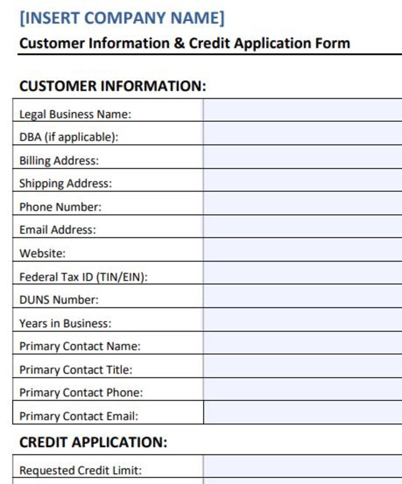 Customer Credit Application Template | Editable Business Credit Form ...