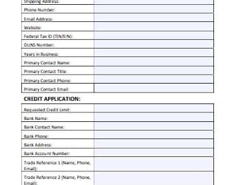 Customer Credit Application Template | Editable Business Credit Form | Small Business Finance Template