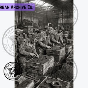 1940s Foundry Pattern Makers Crafting Industrial Molds | Vintage Manufacturing Workshop Photo