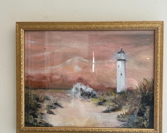 Vintage Lighthouse Oil Painting on Canvas