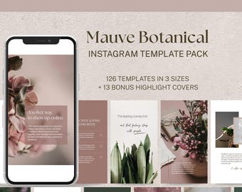 Plantillas botánicas malva para Instagram / Paquete editable de Canva para redes sociales (descarga digital)