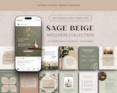 Sage Beige Wellness Instagram Templates | Editable Canva Social Media Kit, 32 Posts + 38 Stories