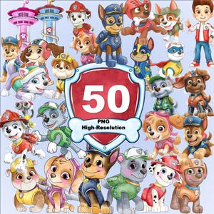 Paw-ty, Puppy Patrol Watercolor, 50 PNG Files (Digital Download)