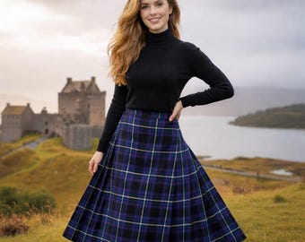 Scottish Women’s Tartan Maxi Skirt, Highland Kilt Style, Back Pleated Long Skirt, Custom Length, Girls Long Skirt, 60+ Tartan Options