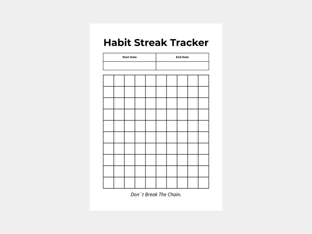 100 Day Habit Streak Tracker | Minimalist Consistency PDF (digital ...
