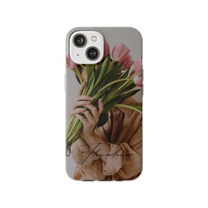 Person Holding Pink Tulips phone case | Floral Bouquet iPhone cover