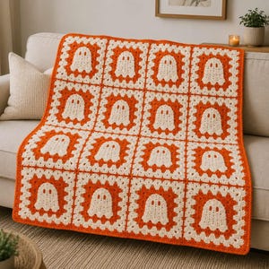 CROCHET PATTERN + Video - Ghost Granny Square Blanket Pattern Easy Halloween Crochet Throw Baby Blanket Afghan Instant Digital Download PDF