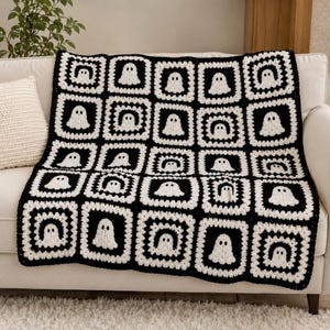 CROCHET PATTERN + Video - Ghost Granny Square Blanket Pattern Easy Halloween Crochet Throw Baby Blanket Afghan Instant Digital Download PDF