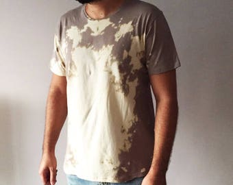 Dip Dye Mens Pigeon Grey T-shirt Summer Ombre Top Hand Painted Ivory Shibori Vegan Fashion Unique Cotton Outfit Large Upcycled Sand Tee Top