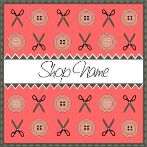 Watermelon Etsy Cover Photo Premade Etsy Shop Set Fashion Clothes Scissors and Buttons Pattern Banners Custom Graphic Design Tailor Style image 3