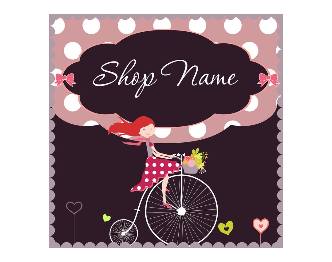 Etsy Cover Photo Premade Etsy Banner Set Red Haired Girl Rides Retro