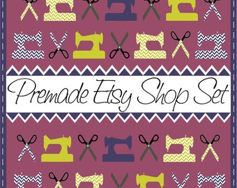 Etsy Cover Photo Etsy Banner Premade Etsy Shop Set Facebook banner fashion clothes scissors sewing machine chevron pattern sewing design