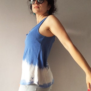 Tie Dye Denim Blue Camisole Hand Bleached Womens Summer Upcycled Top Vegan Outfit One Of A Kind Cotton Cami Unique Shibori Sky Blue Tank image 3