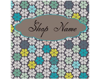 Premade Etsy shop set banner with avatars in lime aqua turquoise mint green pastel blue grey indigo 9 NOT OOAK files flower floral nature
