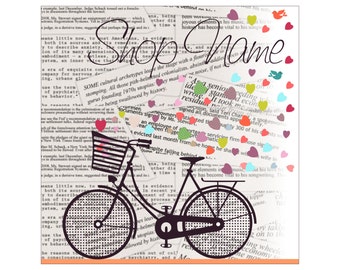 New Etsy Cover Photo Premade Etsy Shop Set Ride my Bike Spread Love Basket Hearts Newspaper Black and White Print Etsy Store Customization