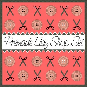 Watermelon Etsy Cover Photo Premade Etsy Shop Set Fashion Clothes Scissors and Buttons Pattern Banners Custom Graphic Design Tailor Style image 1