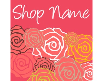 Premade Etsy Shop Set Coral Red Cover Photo Folly Salmon Orange Pink Fuscia Roses Header facebook Banner Customization Flower Pattern Banner