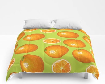 Oranges Duvet Cover or Comforter, Bedding, Retro, Bedspread, Bed Cover, Lime Bed Cover Orange Pattern King Size Duvet Cover Queen Size Quilt