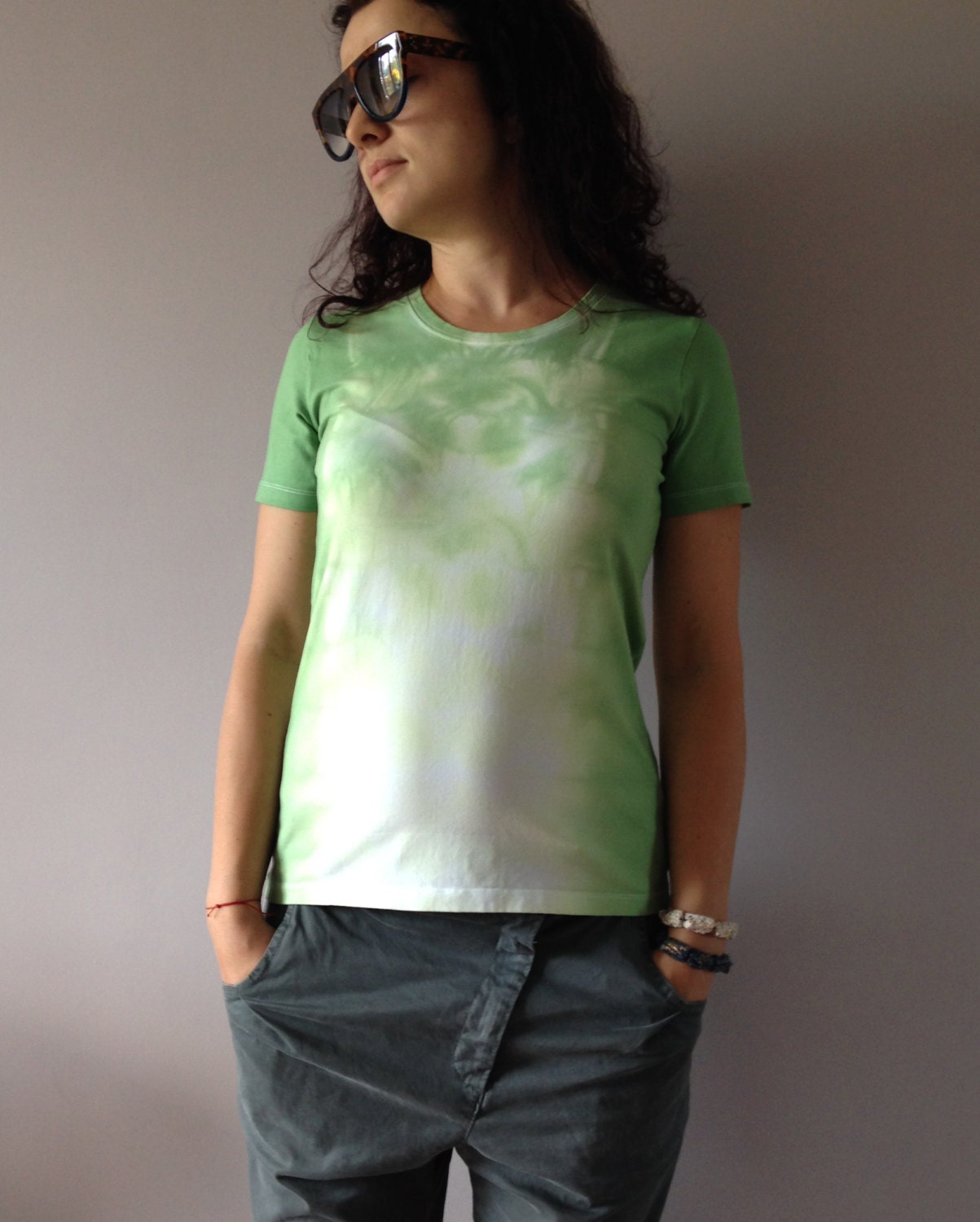 Tie Dye Lime Green Tshirt Size Large Hand Dyed Latest Fashion Women