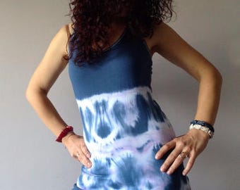 Ombre Womens Blue Tank Size Large Hand Dyed Unique Top Tie Dye Uncycled Singlet Vegan Outfit One Of A Kind Blue Racer Back Tank Slim Fit