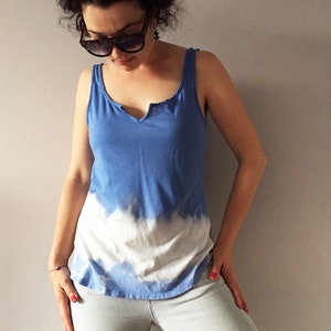 Tie Dye Denim Blue Camisole Hand Bleached Womens Summer Upcycled Top Vegan Outfit One Of A Kind Cotton Cami Unique Shibori Sky Blue Tank image 1