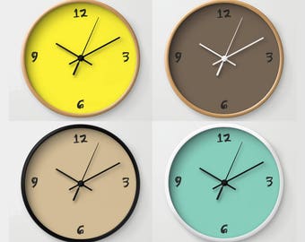 Numbers Wall Clock Minimal Design Wall Clock Modern Clock Contemporary Design Mint Clock Saffron Aqua Taupe Sand Lime Clock Color Options