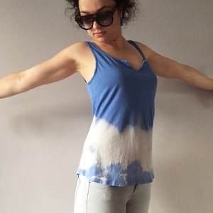 Tie Dye Denim Blue Camisole Hand Bleached Womens Summer Upcycled Top Vegan Outfit One Of A Kind Cotton Cami Unique Shibori Sky Blue Tank image 2