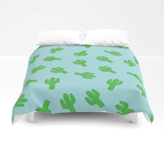 Cactus Pattern Duvet Cover Queen Comforter Duck Egg Blue Etsy