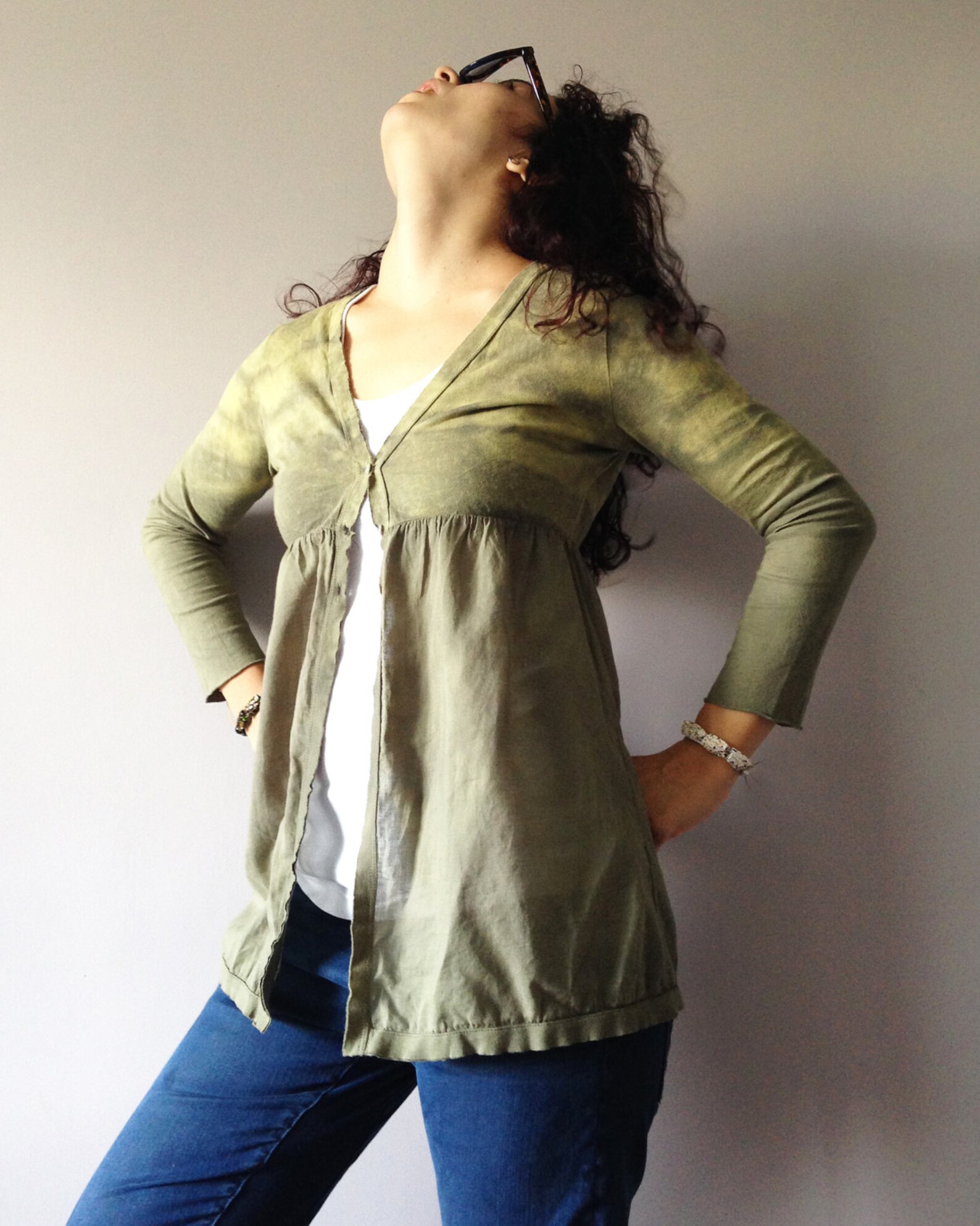 green and yellow tie dye cardigan