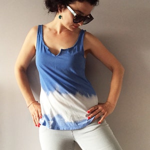 Tie Dye Denim Blue Camisole Hand Bleached Womens Summer Upcycled Top Vegan Outfit One Of A Kind Cotton Cami Unique Shibori Sky Blue Tank image 5