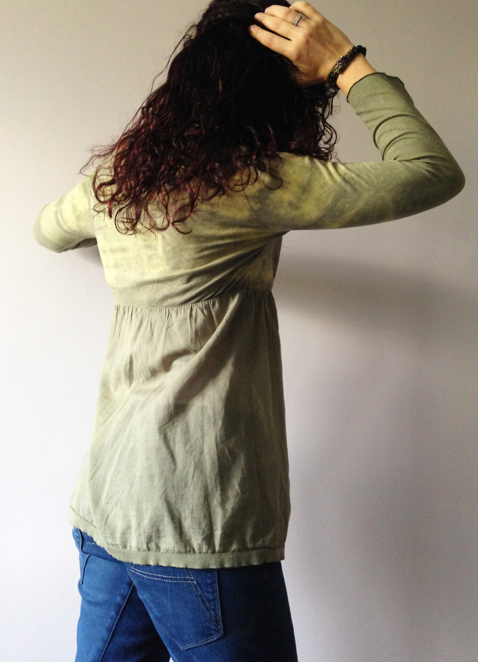 green and yellow tie dye cardigan