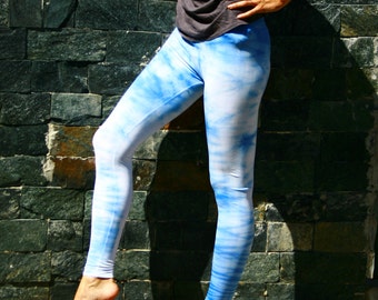 Sapphire Tie Dye Yoga Leggings in Denim Blue White Yoga Pants Shibori Leggings Sport Printed Girls Leggings Bohemian Leggings Unique OOAK