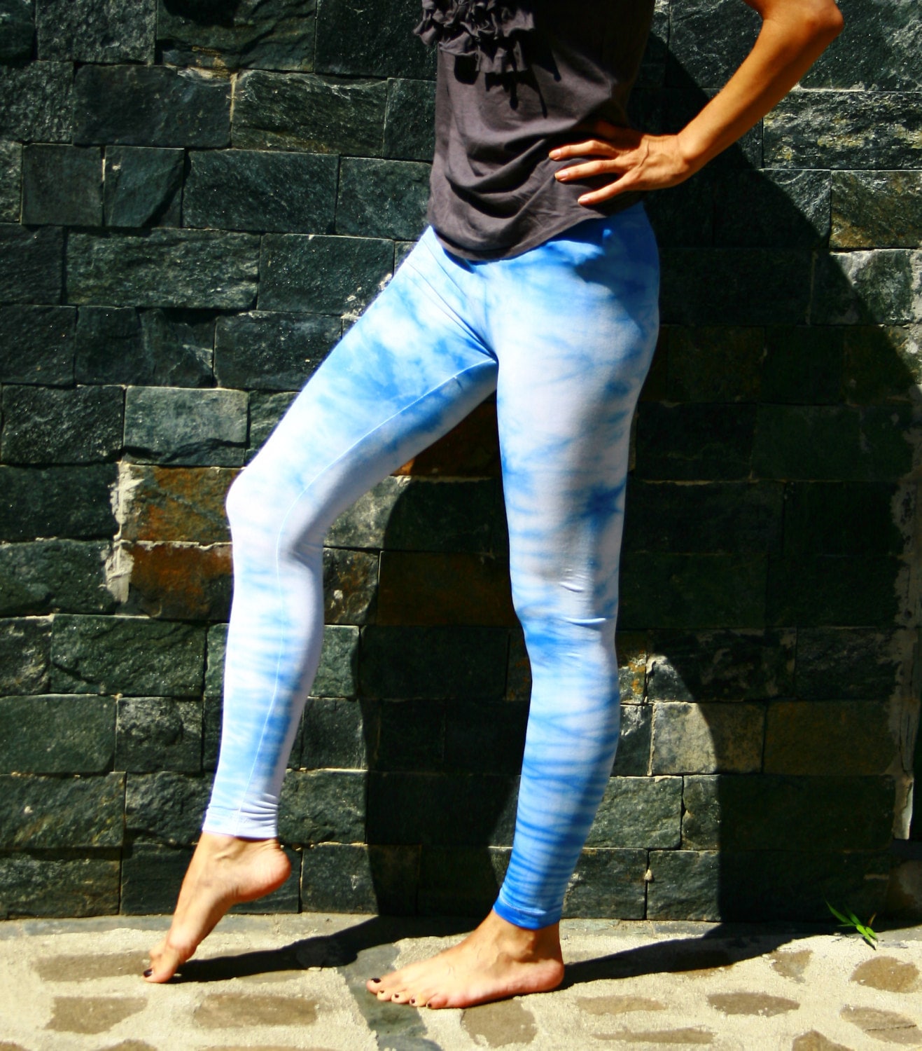 Women Yoga Leggings Reversible  Print Blue