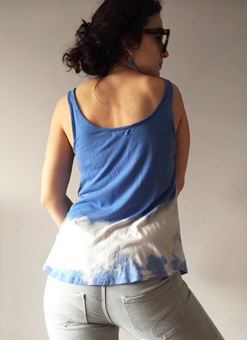 Tie Dye Denim Blue Camisole Hand Bleached Womens Summer Upcycled Top Vegan Outfit One Of A Kind Cotton Cami Unique Shibori Sky Blue Tank image 4