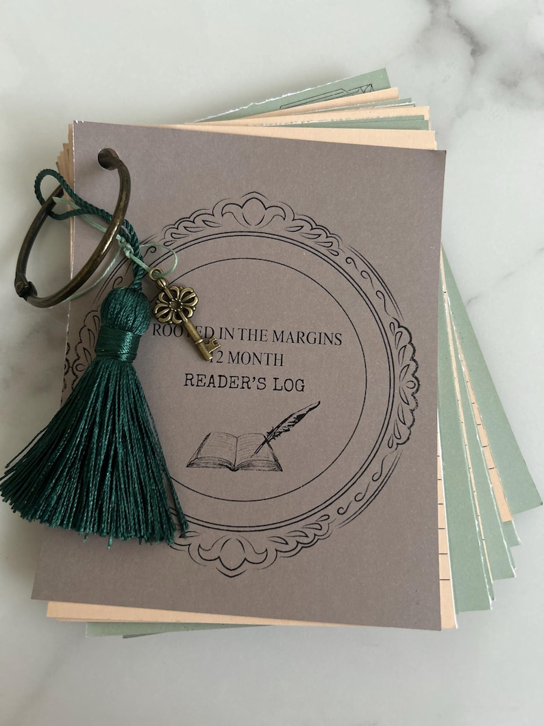 Tracker Reader Cards Handmade 12 Month Reader's Log | Reading Tracker Cards With Brass Ring ...