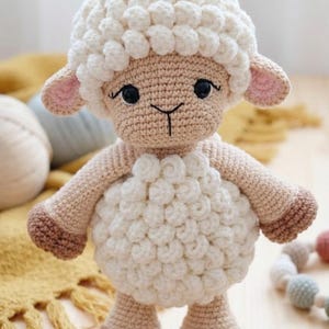 Mönster för virkad får med textur | Lamm-amigurumi med bobbelstygn i PDF-format (digital nedladdning)