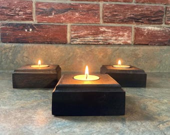 Homemade Stained Pine Wooden Candle Holder with Tealight Included