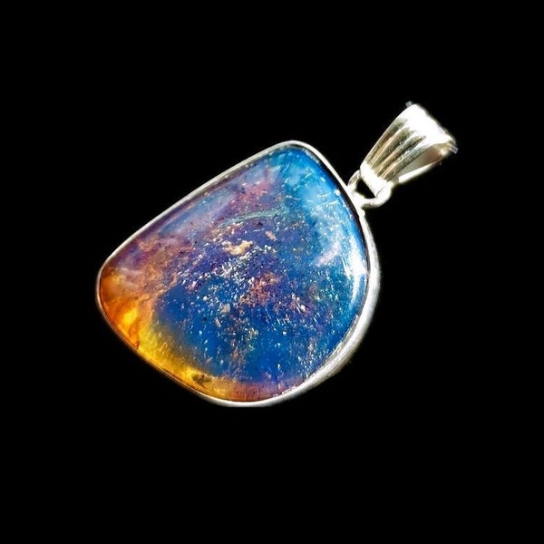 Sterling Silver Dominican Blue Amber stone Handmade Pendant