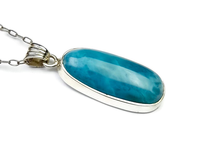 2.1 inches Beautiful Dominican Nice Blue Larimar Stone Pendant Handcrafted