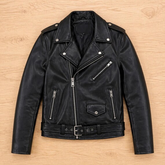 Men's Black Leather Biker Jacket | Custom Hitman Skull Graphic, Punk Rock Coat