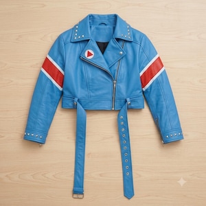 Cammy White Street Fighter 6 Leather Jacket | SF6 Cosplay Cropped Blue Biker Jacket with Union Jack Flag | Gamer Cosplay Costume Gift