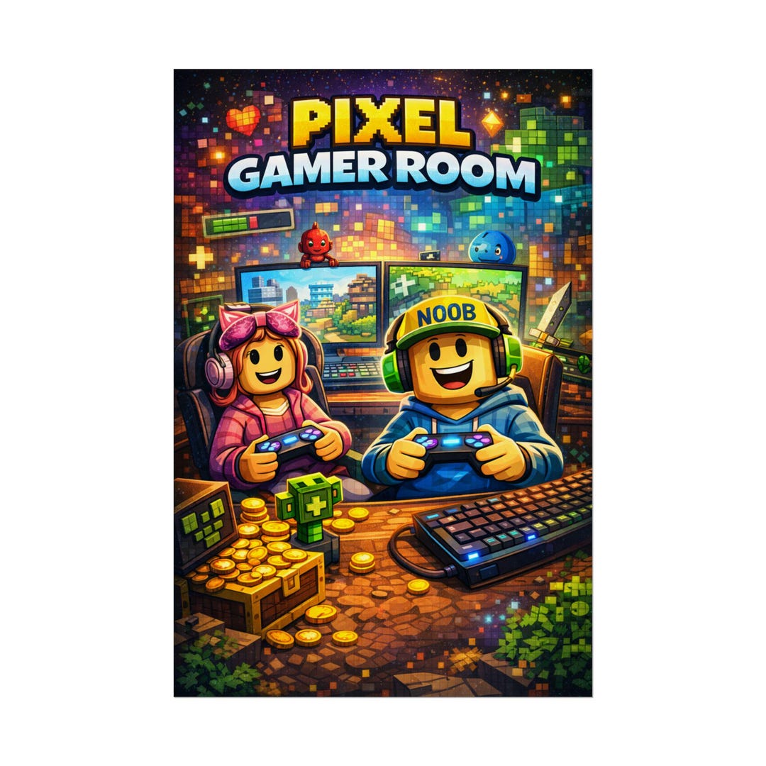 Roblox Block Game Adventure Pixel Poster | Rolled Poster, Fantasy Pixel ...
