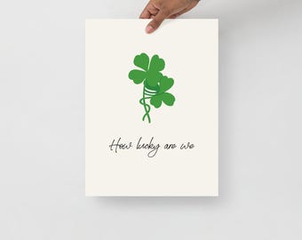 How Lucky Are We Poster, Lucky Clover Wall Art, Romantic Quote Print, Minimalist Love Poster, Couple Gift, Bedroom Decor