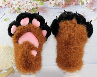 Wild‑Looking Fluffy Fursuit Paws, Hand‑Sewn Customizable Fur, Pads & Claws for Your Original Fursona.