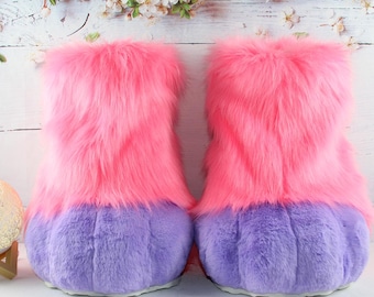 Made To Order Pastel Pink Lavender Fursuit Paw Boots, Fluffy Furry Foot Paws, Custom Color Fursona Cosplay Footwear.