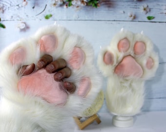 Cream White Fingerless Fursuit Paws.