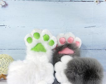 Handcrafted Plush Paw Sleeves, Cosplay Faux Fur Gloves, Soft Animal Mittens
