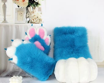 Faux Fur Plush Paw Gloves and Feet – Cosplay Costume Accessory